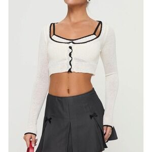 Princess Polly Chacklie Cardigan Cream with Black Contrast Trim Crop Button Up